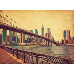 Fototapete PAPERMOON "NEW YORK-RETRO BROOKLYN BRIDGE MANHATTAN SKYLINE STADT", bunt, B:4,00m L:2,60m, Vlies, Tapeten