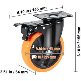 Vevor Möbelrollen 4er-Set Lenkrollen PVC φ127mm Laufrollen 816kg Tragfähigkeit Transportrollen mit A/B-Bremsen Kastenrollen 360° Drehbar Schwerlastrollen für Häusern Büros Studios Fabriken