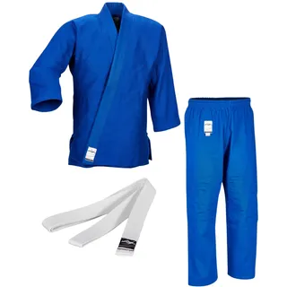 Ju-Sports Judoanzug to start Blau 150 I Leichter Judoanzug Kinder & für Erwachsene I Judogi inkl. weißem Gürtel I Mehrfach vernähter Schulter- & Brustbereich - XS