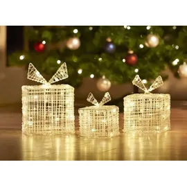 ECD Germany 3er Set LED Geschenkboxen 90 Mikro-LED - Weiß