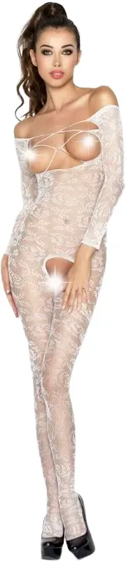PASSION - WOMAN BS031 WEISSER BODYSTOCKING, EINE GRÖSSE