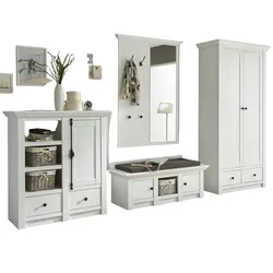 Furn.Design Garderobe in Pinie weiß Landhaus Garderobenkombination 4-tlg. mit Schuh- / Garderobenschrank Hooge