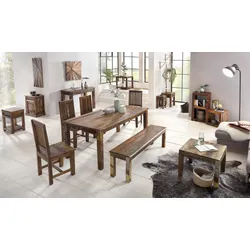Kadima Design Rustikaler Couchtisch: Recyceltes Mango-Holz, Shabby-Chic-Design, robust, Klarlack-Beschichtung, große Tischplatte. Braun, 60x60x47 cm