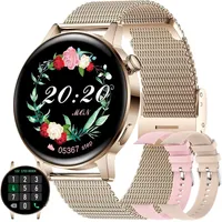 SGDDFIT 1.36 Inch Damen Smartwatch mit Telefonfunktion Fitness Uhr mit Herzfrequenz Schlafmonitor Zyklusmonitor Schrittzähler Musik Player IP68 - Gold