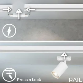 Briloner - Schienensystem Komplettset, 6x GU10 Spots schwenkbar, L-Form, Lichtschienensystem Decke, Strahler Schiene, Deckenlampe, Deckenleuchte, Spotlight, 2,25m, Weiß