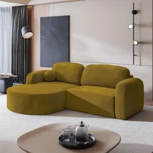 masseno ECKSOFA AMILIA M L-S Gelb Velours-Stoff mit Schlaffunktion