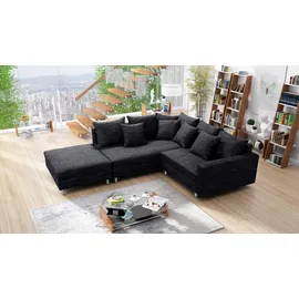 Küchen-Preisbombe Wohnlandschaft Sofa Couch Ecksofa Eckcouch Gewebestoff schwarz + Hocker Minsk L