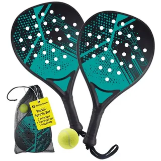 #DoYourSports Padelschläger Padel Schläger Starter-Set, 3D Comfort Grip Padel Tennis Schläger, (4-tlg), Zwei Padelschläger mit Ball und Netz, leichtes Padel Racket Set schwarz
