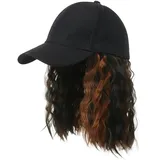 Baseballkappe mit Perücke Damen, Basecap mit Haaren, Haarverlängerung Hut Mütze mit Wig, Perückenhut, Glatt/Lockig Kunstfaser-Hutperücke, Verstellbar, für Party Karneval Cosplay Alltag