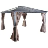 Hardtop Pergola Hhg-402, Garten Pavillon, Kunststoff-dach Seitenwand + Moskitonetz Alu 3x3,6m
