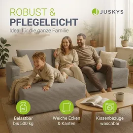 Juskys Eckcouch Cord 3-Sitzer Hellgrau