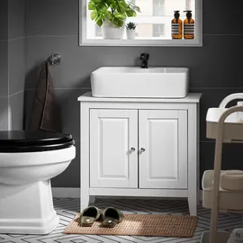 SoBuy Waschbeckenunterschrank Badschrank mit 2 Türen MDF 60x62x30cm Weiß Holzwerkstoff, 60x62x30 cm, Badezimmer, Badezimmerschränke, Waschbeckenunterschränke