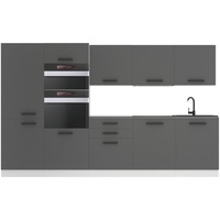 Belini Küchenzeile Küchenblock Grace - Küchenmöbel 300 cm Einbauküche Vollausstattung ohne Elektrogeräten mit Hängeschränke und Unterschrä...