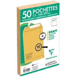 Clairefontaine 500x Versandtaschen haftklebend Kraft 162x229mm/C5 90g - Braun 5742C