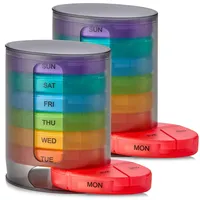 MEDca Pillendose Woche, 1 Spender, 7 bunte Fächer, viermal täglich stapelbar - Morgen, Mittag, Abend und Schlafenszeit, Schwarz, 2 Stück