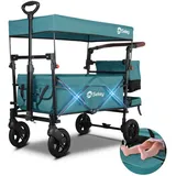 Sekey Bollerwagen Faltbar mit Dach 2 Kinder 150KG, Faltbarer Bollerwagen Handwagen Schiebegriff, Kinderwagen Stoßfest PU Räder mit Bremsen 110L, SS5050, Dunkelgrün