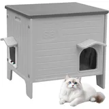 HiCaptain Katzenhaus Outdoor Winterfest Katzen Kunststoff verwildert Outdoor-Katzenhaus Welpenunterkunft für kleine Mittlere Haustiere Haustier-Laufgitter Abdeckung Grau