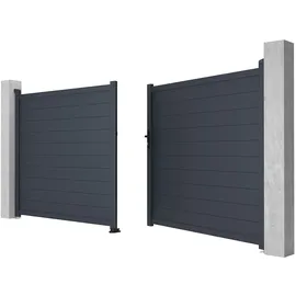 vente-unique Gartentor Flügeltor Doppeltor mit Torantrieb - 397 x 181 cm - voll - Aluminium - Anthrazit - NAZARIO