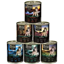 Dehner Wild Nature Hundefutter Probier-Set, Nassfutter getreidefrei / zuckerfrei, für ausgewachsene Hunde, Ente / Pferd / Wild / Kaninchen, 6 x 800 g Dose (4.8 kg)