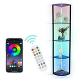 XIIW - 4 Stufige rgb Eckregal Stehend, LED Stehlampe Wohnzimmer 160cm, Stehlampe mit Regal aus Holz Über App Fernbedienung, 6 Farbtemperaturen 2700-6500K, Eckvitrine Standleuchte Wohnzimmer Schlafzimmer