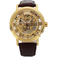SEWOR Herren Mechanische Skelett aufziehbar transparent Armbanduhr mit Vintage Style (Gold Gold).
