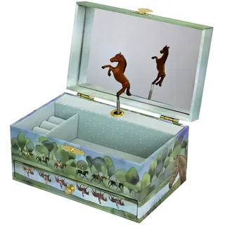 Trousselier 6260620 - Schmuck-Spieldose, Schmuckschatulle, Spieluhr mit tanzendem Pferdchen, Melodie: Beautiful Dreams, nachtleuchtend
