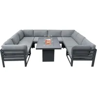 MONSTER SHOP Modulares Gartenlounge-Set 8-Sitzer mit Tisch & integrierter Feuerstelle