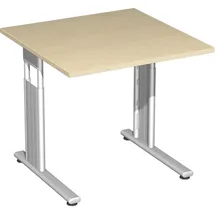 Geramöbel Flex höhenverstellbarer Schreibtisch ahorn quadratisch, C-Fuß-Gestell silber 80,0 x 80,0 cm