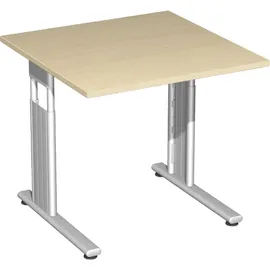 Geramöbel Flex höhenverstellbarer Schreibtisch ahorn quadratisch, C-Fuß-Gestell silber 80,0 x 80,0 cm