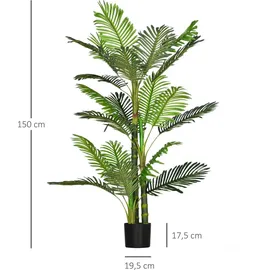 Homcom Künstliche Pflanze, Künstliche Palme, Kunstpflanze mit Zementfüllung, Kunstpalme im Topf, für Innendekoration, 150 cm, Grün