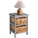 CARO-Möbel Nachttisch ARBO, mit 2 Körben - Braun, Holz Paulownia Mode, 30x39x25 cm, Schlafzimmer, Nachttische