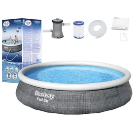 BESTWAY Fast Set Aufstellpool ⌀ 396 x 84 cm Grau inkl. Filterpumpe