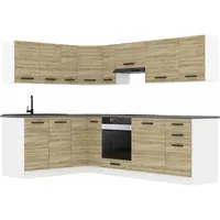 Küchenzeile Küchenblock Küche L-form Janet Küchenmöbel Mit Griffe, Einbauküche Ohne Elektrogeräten Mit Hängeschränke Und Unterschränke, Ohne Arbeitsplatten, Sonoma-eiche - Belini