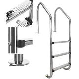 Edelstahl Poolleiter,Poolleiter 95 cm PoolhöHe Kein Stanzen Erforderlich, Poolleiter mit Plattform Einstiegsleiter für Schwimmbad Inkl. Montagematerial (Stufe 3)