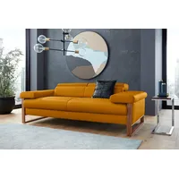 W.SCHILLIG 2-Sitzer finn wahlw. mit Sitztiefenverstellung & Kopfstützenverstellung, bequem, German Design Award 2016, Fußgestell Nussbaum natur, Breite 210 cm gelb