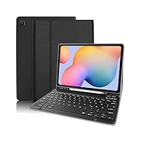 Tastaturhülle für Samsung S6 Lite 2022, Lederhülle mit Abnehmbarer Magnetischer Bluetooth-Tastatur im QWERTZ-Layout für Samsung Galaxy Tab S6 Lite 10,4 Zoll (SM-P610/P615/P613/P619,2020/2022), Schwarz