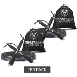2er Pack BEASTGEAR Springseil 2,8m Speed-Fitness-Springseil aus Stahl leicht und verstellbar Trainingsgerät Boxen MMA HIIT-Workout Schwarz - One-Size
