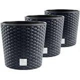 Anthrazit Rattan-Blumentopf Set 3er Ø30cm - Innen & Außen, Modern Design