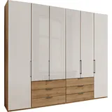 Wiemann Falttürenschrank »Monaco«, Teil-Glasfront sowie hochwertige Beschläge inkl. Schubladendämpfung, Bianco-Eiche-Nachbildung/Glas champagner) , 93307758-0 B/H/T: 246,9 cm x 216 cm x 58 cm,