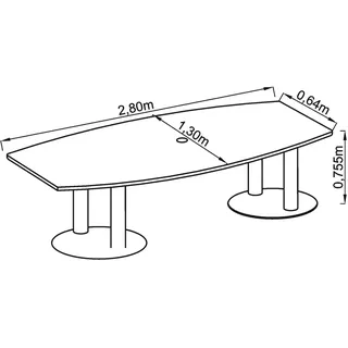 Hammerbacher Konferenztisch KT28S nussbaum Tonnenform, 280,0 x 85,0 - 130,0 x 74,5 cm