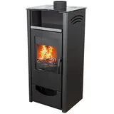 ABC-Design EEK A Kaminofen Quadro Inox Holzofen 9,5 kW mit Mehrfachbelegung Kamin Ofen Holz Holzofen Werkstattofen Heizofen - Schwarz/Silber