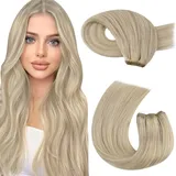 Moresoo Echthaar Tressen Blond Echthaar Extensions Tressen 50cm Aschblond mit Bleichblond Extensions Echthaar Tressen Zum Einnähen #P18/613 20Zoll 100g