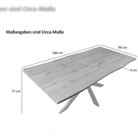 Sam Esstisch Baumkante Holz-Optik Wildeiche 180 x 90 Spider-Gestell silber JOSY