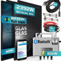 sunniva SUNNIVA® 2392W Balkonkraftwerk 800W komplett Steckdose, Ecoflow Stream 800W Wechselrichter, PV Solaranlage Komplettset, 4x 460W BIFAZIAL, FULL BLACK, Glas-Glas Solarmodule, inkl.5m Kabel, Bluetooth