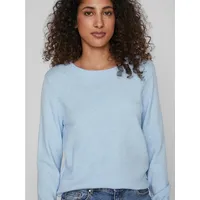 VILA Damen Strickpullover Rundhalsausschnitt O-Neck L/S Knit Top,Kentucky Blue/Detail:melange