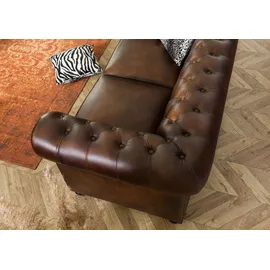 Massivmoebel24 Sofa 2-Sitzer Echtleder 158x82x75 braun Chesterfield #102