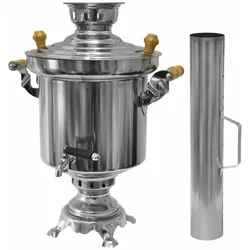 Olymp Handels GmbH Edelstahl Holzkohle Samowar 5 Liter mit Schornstein Wasserkocher Teekocher Grill