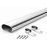 Metall Kleiderstange Oval Schrankstange | Seiten-Wandmontage | Schrankrohr Stahl Verchromt | Möbelrohr 30x15mm | inkl. 2 Stk. Schrankrohrlager & Schrauben | MKGT®, Länge: 800mm - 0.8m
