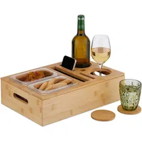 Relaxdays Couchbar, Bambus, 2 Snackschalen, Getränkehalter, Untersetzer, Handyhalter, Couchorganizer,