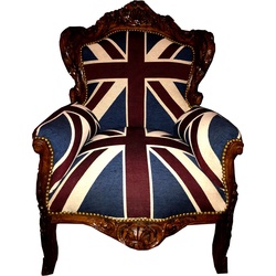 Casa Padrino Barock Sessel "King"  Union Jack / Braun - Möbel Antik Stil Englische Flagge